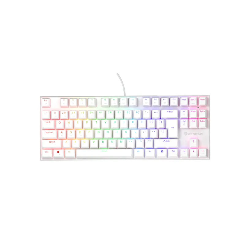 Genesis tichá herní klávesnice THOR 303/TKL/RGB/Outemu Peach Silent/Drátová USB/US layout/Bílá NKG-2063