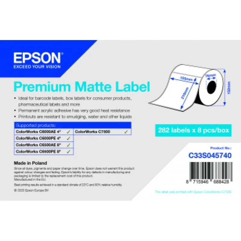 EPSON POKLADNÍ SYSTÉMY Premium Matte Label 105x210 mm, 282 lab C33S045740