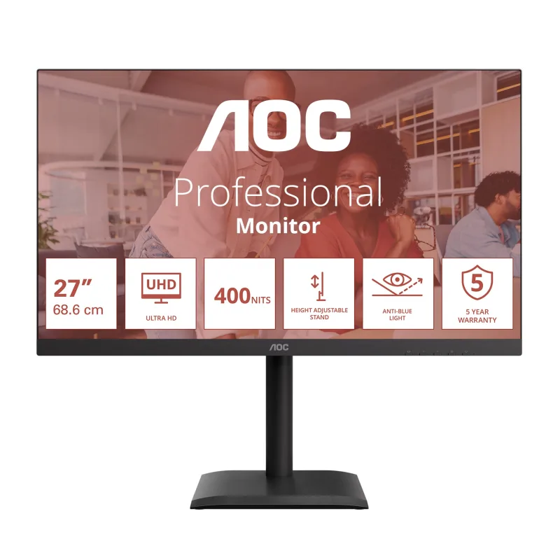 AOC AOC/U27E4CV/27"/IPS/4K UHD/60Hz/4ms/Černá/5R U27E4CV