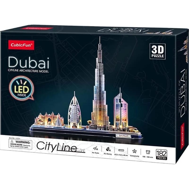 CubicFun Svietiace 3D puzzle CityLine panoráma: Dubaj 182 dielikov