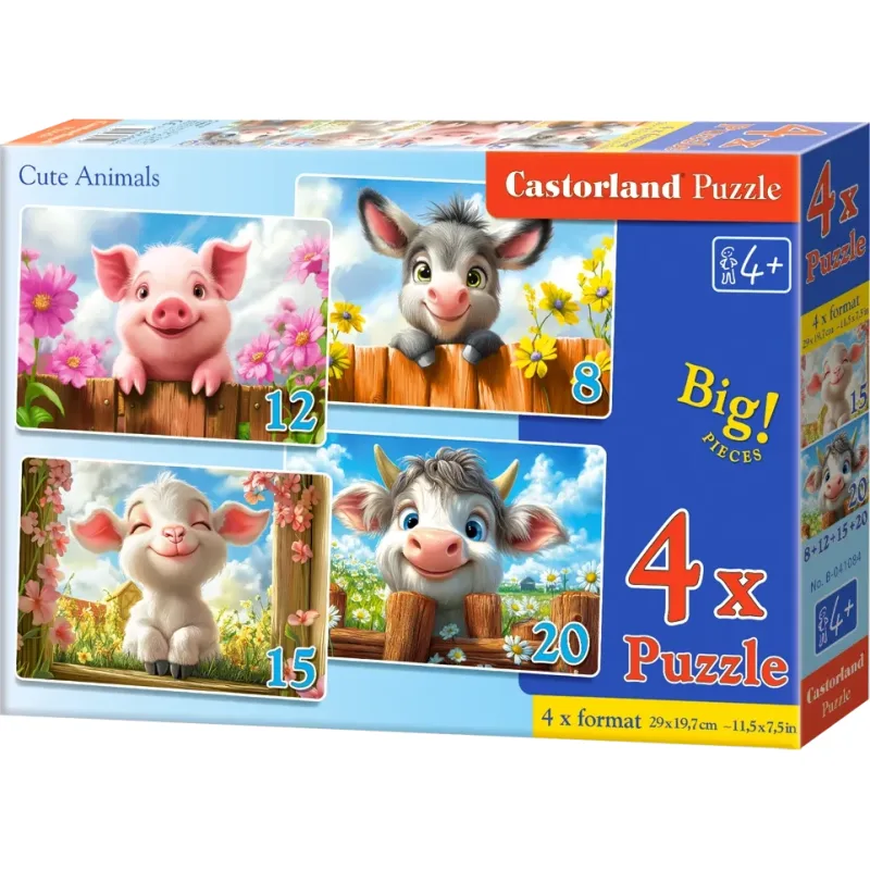 Puzzle pre deti Castorland sada 4v1 Roztomilé zvieratká 8,12,15,20 dielikov