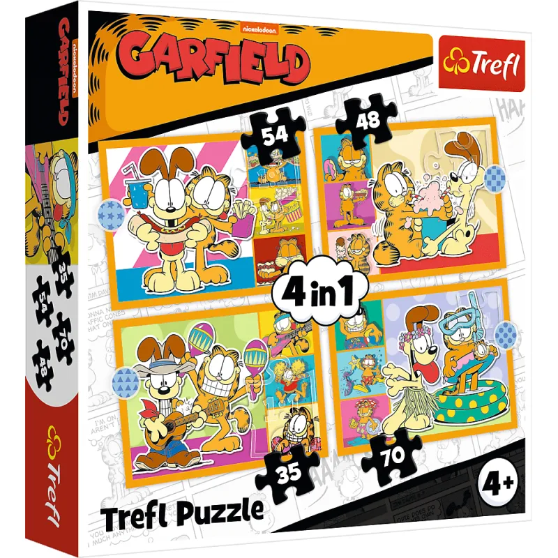 Puzzle pre deti Trefl sada 4v1 Garfield miluje lasagne 35,48,54,70 dielikov