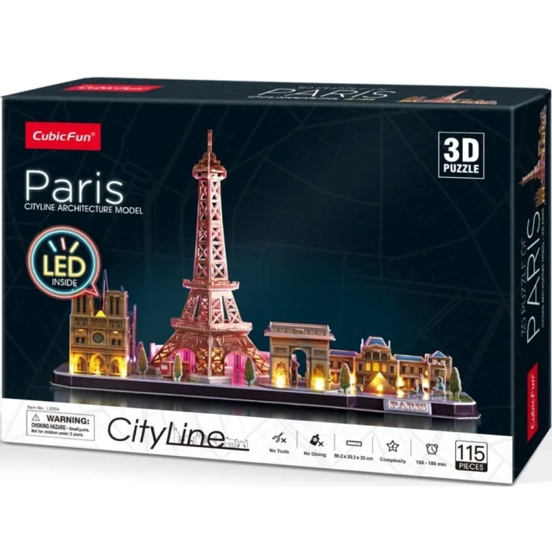 CubicFun Svietiace 3D puzzle CityLine panoráma: Paríž 115 dielikov