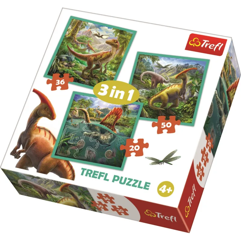 Trefl Puzzle Neobyčajný svet dinosaurov 3v1 (20,36,50 dielikov)