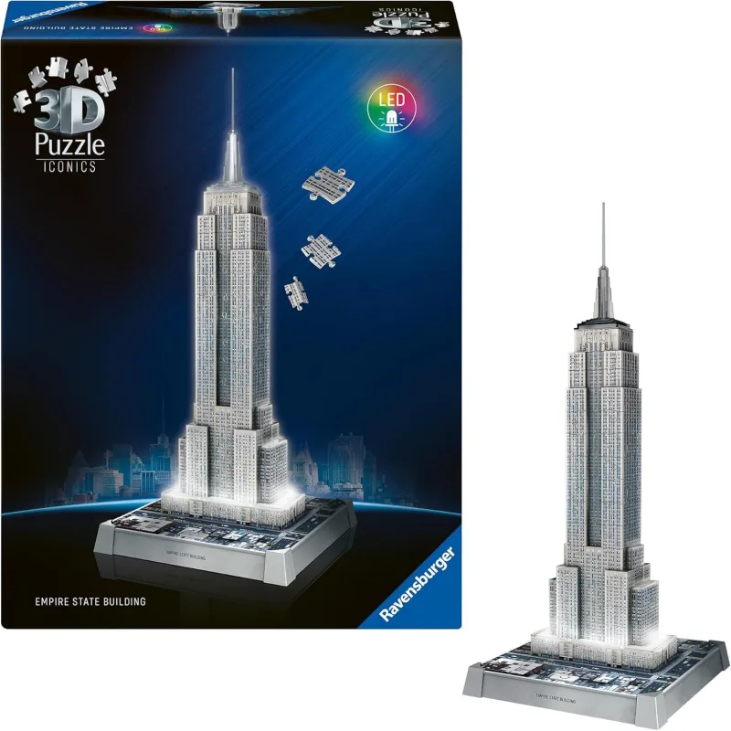 Svietiace 3D puzzle Ravensburger Iconics: Empire State Building (Nočná Edícia) 241 dielikov