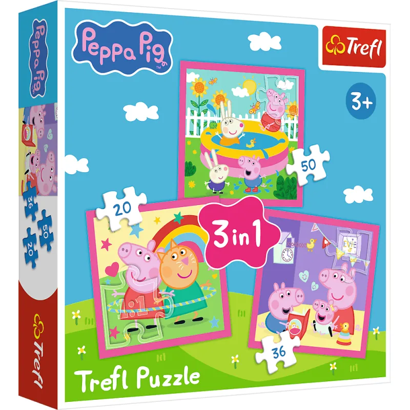 Detské puzzle Trefl sada 3v1 Prasátko Peppa a kamaráti 20,36,50 dielikov