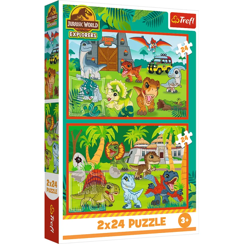 Puzzle pre deti Trefl 2x24 dielikov Jurský svet: Malí dinosauri 2v1