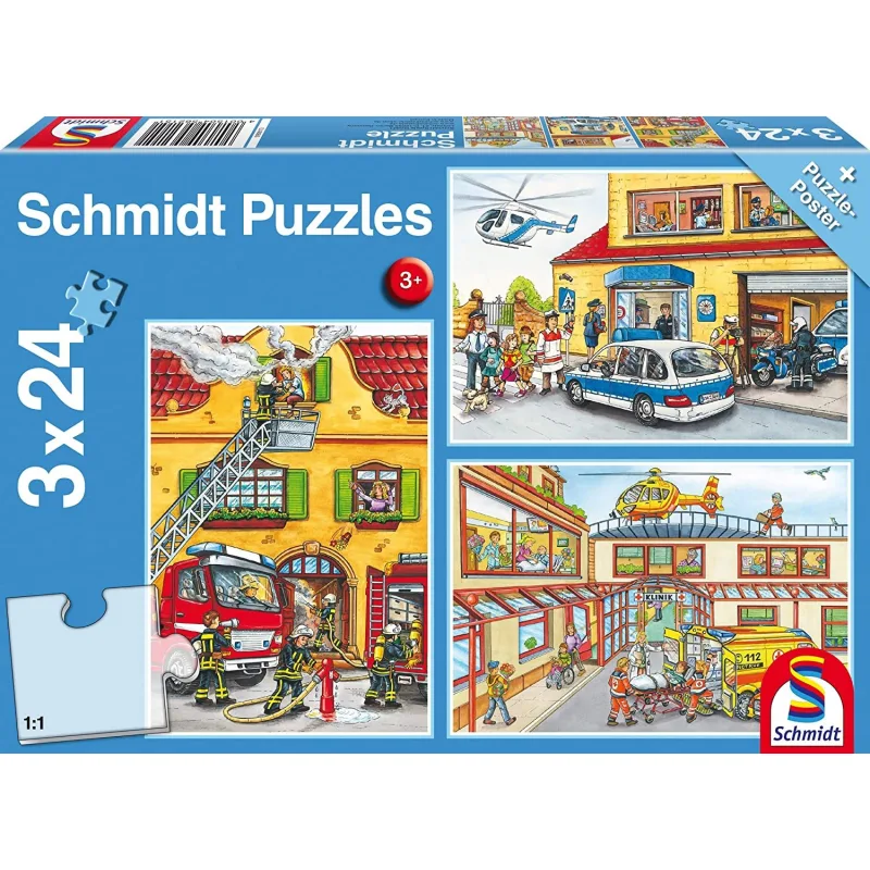 Schmidt Puzzle Polícia, hasiči, záchranári 3x24 dielikov