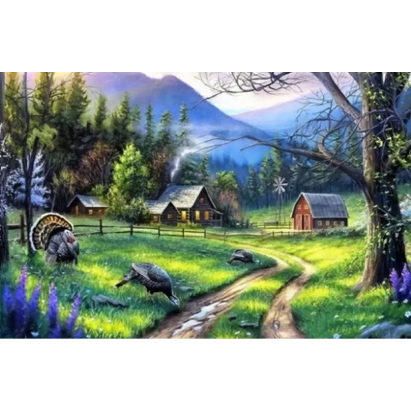 Diamantové maľovanie Norimpex 80x40 cm Farma pri lese s divokými moriakmi