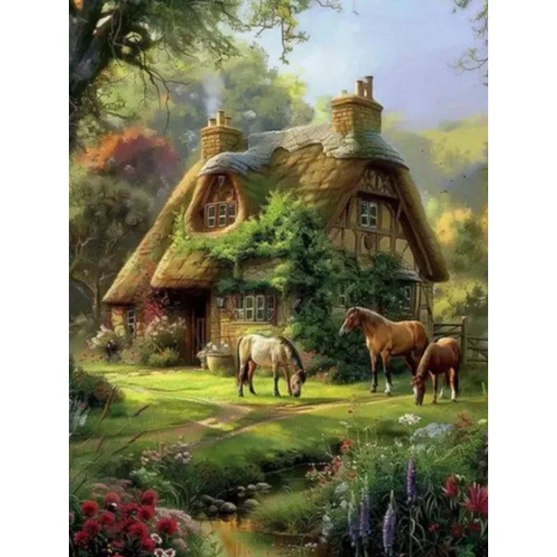 Diamantové maľovanie Norimpex 40x30 cm Lesná chata s koňmi