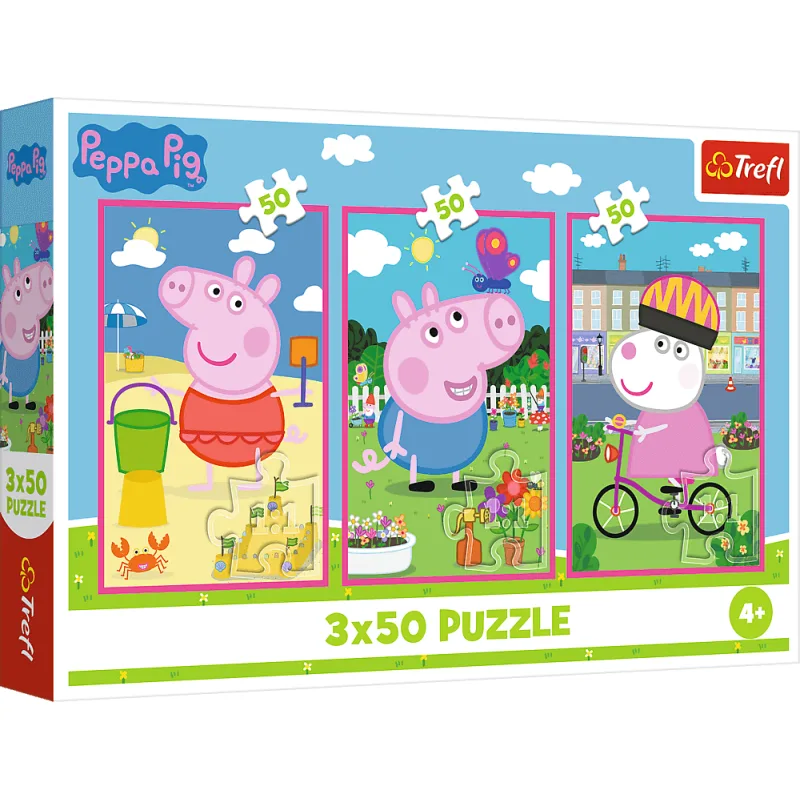 Puzzle pre deti Trefl 3x50 dielikov Prasiatko Peppa: Sila priateľstva 3v1