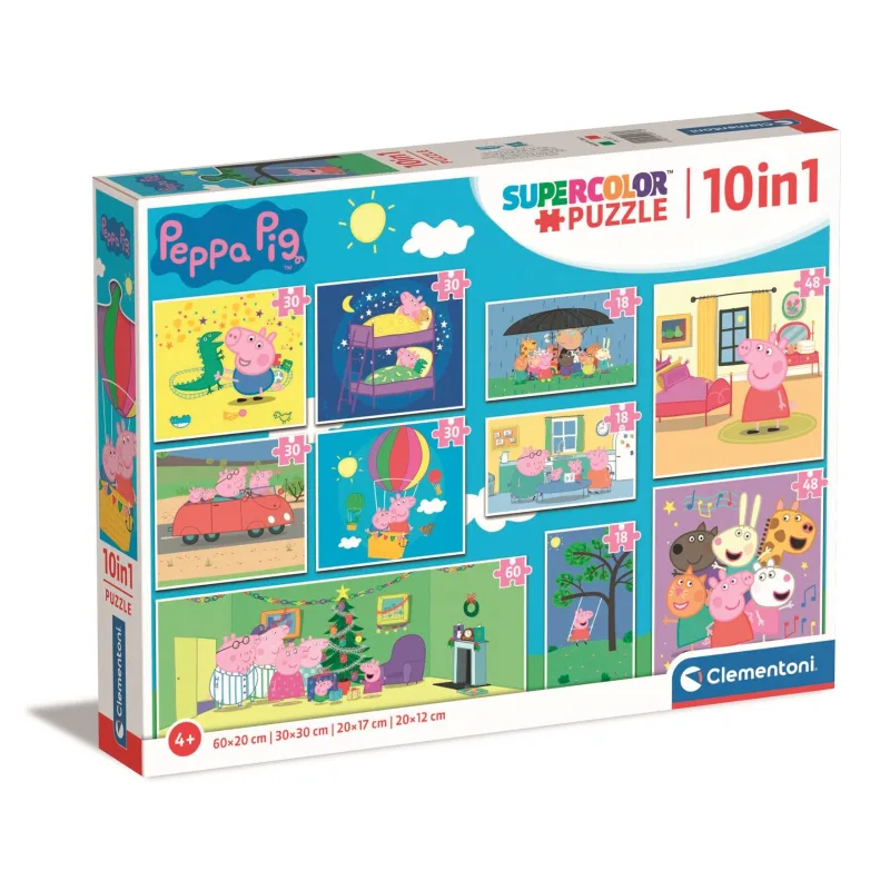 Puzzle pre deti Clementoni sada 10v1 Prasiatko Peppa 18,30,48,60 dielikov
