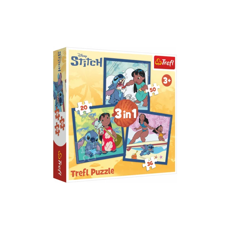 Trefl Puzzle 3v1 Lilo&Stitch - Čas so Stitchom 20x19, 5cm v krabici 28x28x6cm