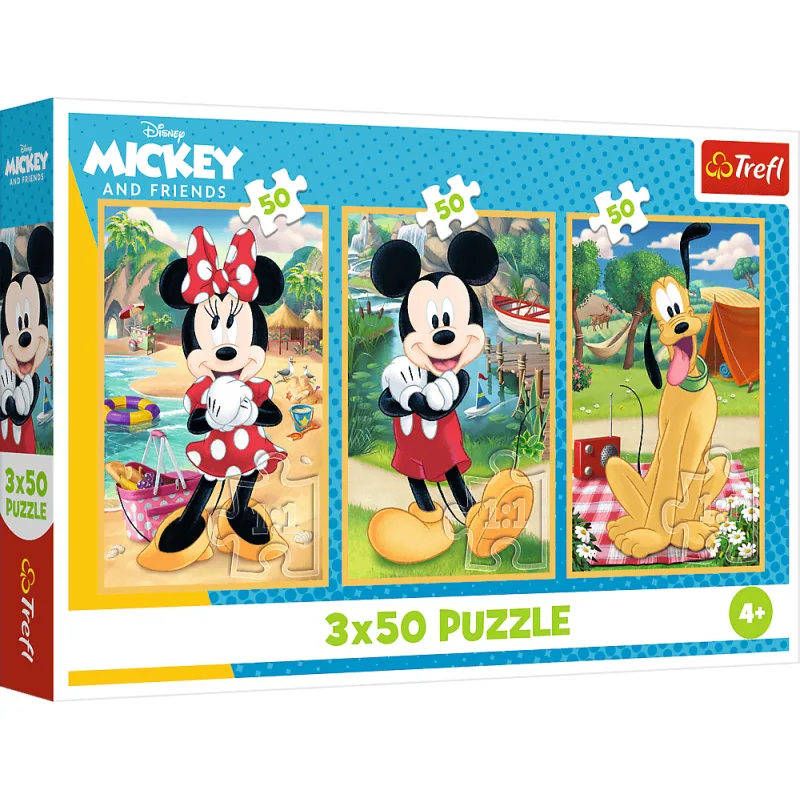 Puzzle pre deti Trefl 3x50 dielikov Mickey Mouse a priatelia: Na prázdninách 3v1