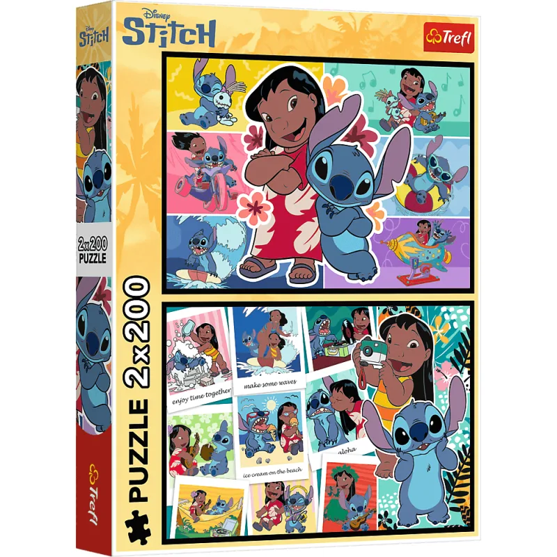 Puzzle pre deti Trefl 2x200 dielikov Lilo&Stitch: Stitchov šťastný život 2v1