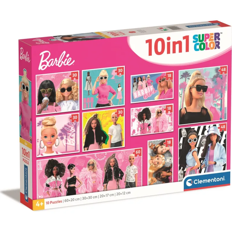 Puzzle pre deti Clementoni sada 10v1 Barbie 18,30,48,60 dielikov