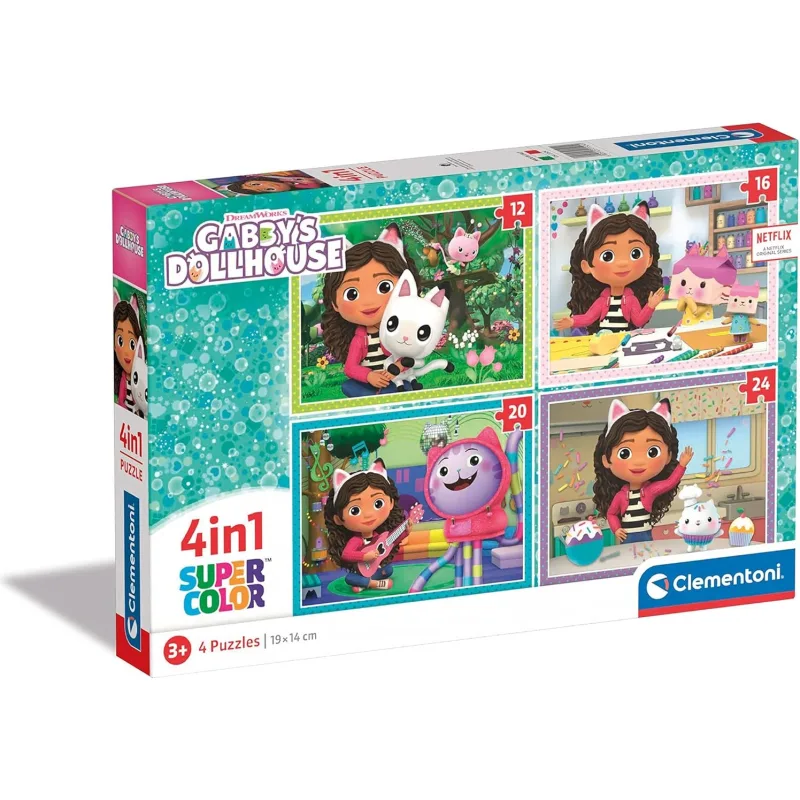 Puzzle pre deti Clementoni sada 4v1 Gábinin kúzelný domček 12,16,20,24 dielikov