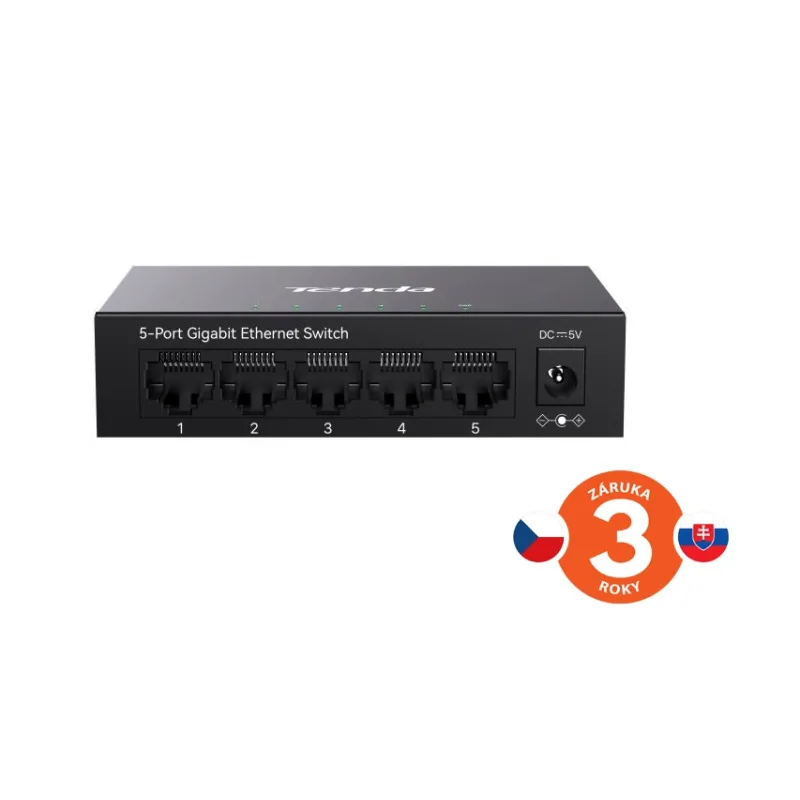 Tenda TEG1005M - 5x 10/100/1000 Mbps Kovový Switch, Fanless - bez ventilátorů, ochrana 6 kV 75012012