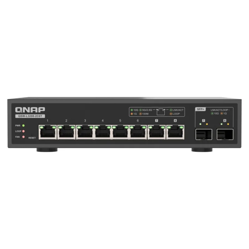 QNAP switch QSW-L3208-2C6T (6x 10GbE port, 2x 10G SFP+/NBASE-T Combo, Lite Managed) QSW-L3208-2C6T