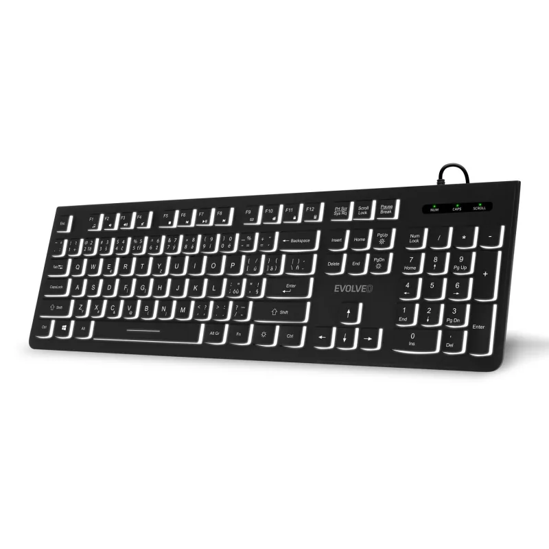 EVOLVEO K1010, klávesnice s bílým podsvícením, K1010-BK-CZ