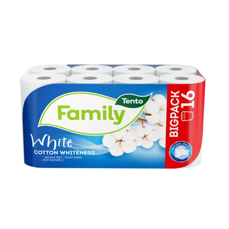 Tento Family Cotton Whiteness toaletný papier 2 vrstvy 16 kotúčov, 131 útržkov - 15,3m