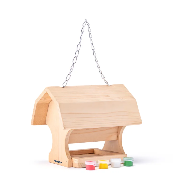 Woody kŕmidlo pre vtáky, 4 farby a štetec