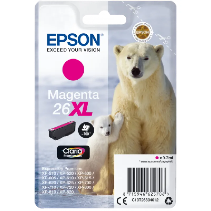 Epson Singlepack Magenta 26XL Claria Premium Ink C13T26334012
