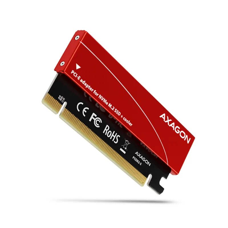 AXAGON PCEM2-S, PCIe x16 - M.2 NVMe M-key slot adaptér, kovový kryt pro pasivní chlazení PCEM2-S