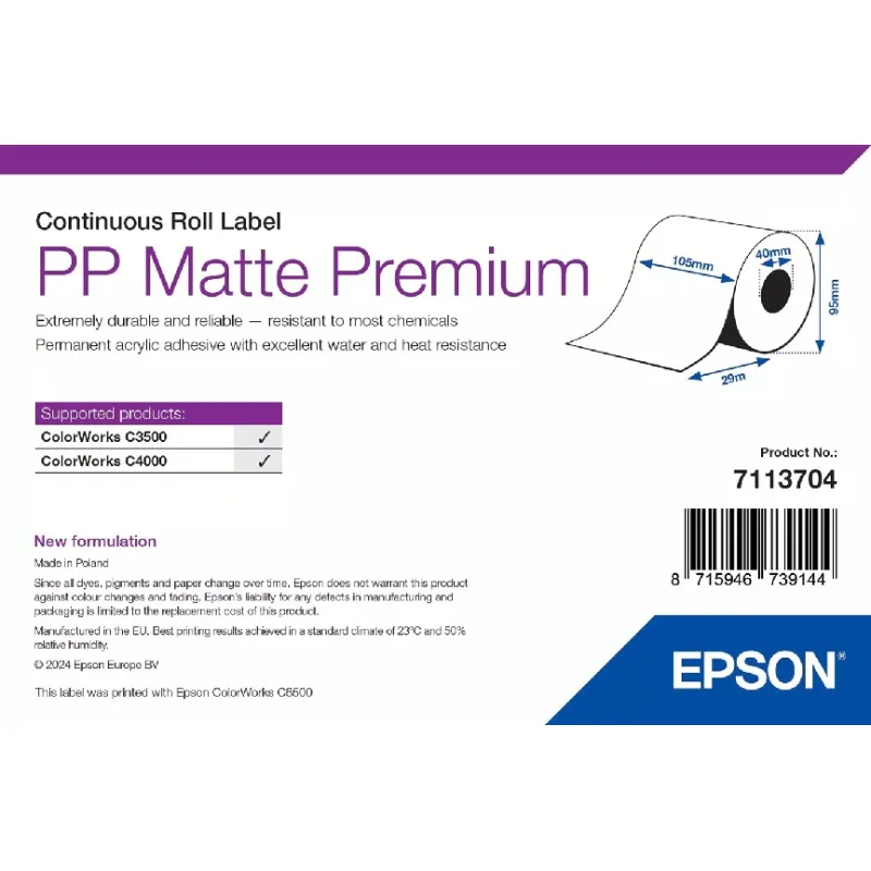EPSON POKLADNÍ SYSTÉMY PP Matte Label Premium, Cont Roll, 105mm x 29m 7113704