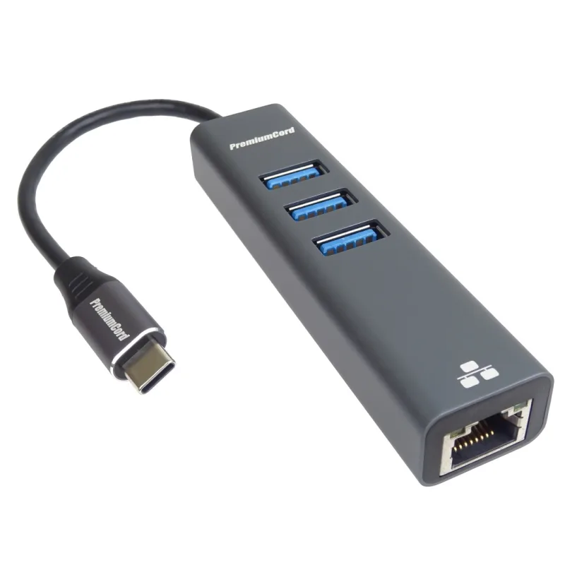 PremiumCord Adapter USB-C na Gigabit + 3x USB 3.0 ku31ether04