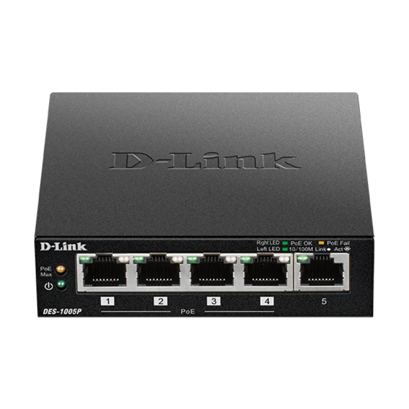 D-Link DES-1005P 5-port 10/100 switch, 4xPoE+,60W DES-1005P/E