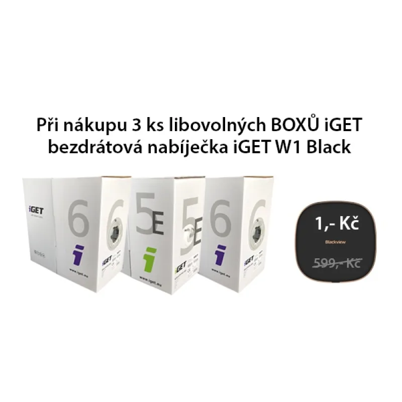 3x Síťový kabel iGET CAT5E UTP PVC Eca 305m/box + Bezdrátová nabíječka IGET W1 ZDARMA 84005010