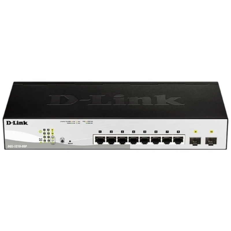 D-Link DGS-1210-08P Smart PoE switch, 8x GbE PoE+, 2x SFP, PoE 65W, fanless DGS-1210-08P/E
