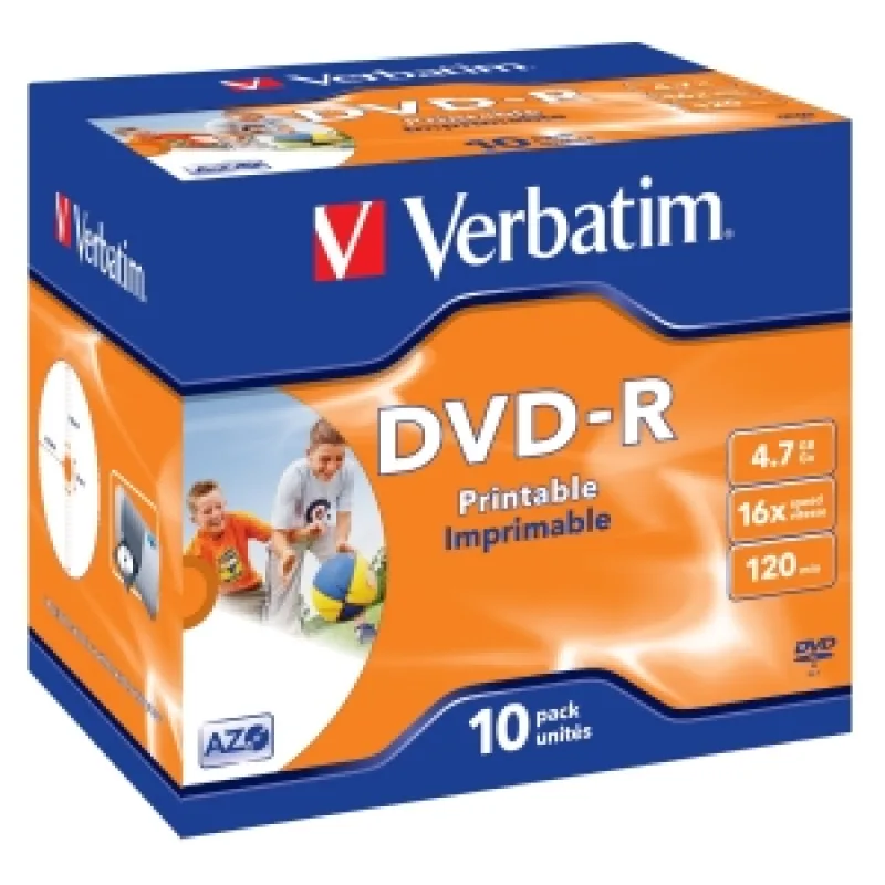 VERBATIM DVD-R (10-pack)Printable/16x/4.7GB/Jewel 43521