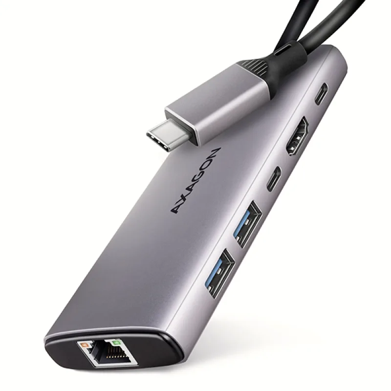 AXAGON HMC-6G2L, USB 10Gb/s hub, 2x USB-A, 1x USB-C, HDMI 4k/60, RJ-45, PD 100W, kabel USB-C 15cm HMC-6G2L