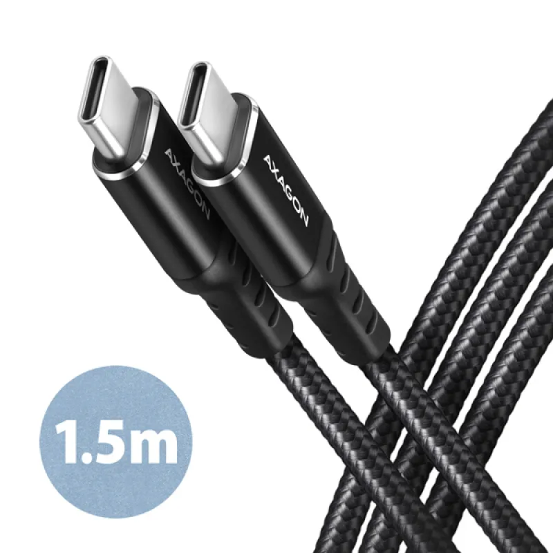 AXAGON BUCM-CM15AB, HQ kabel USB-C USB-C, 1.5m, USB 2.0, PD 60W 3A, ALU, oplet, černý BUCM-CM15AB