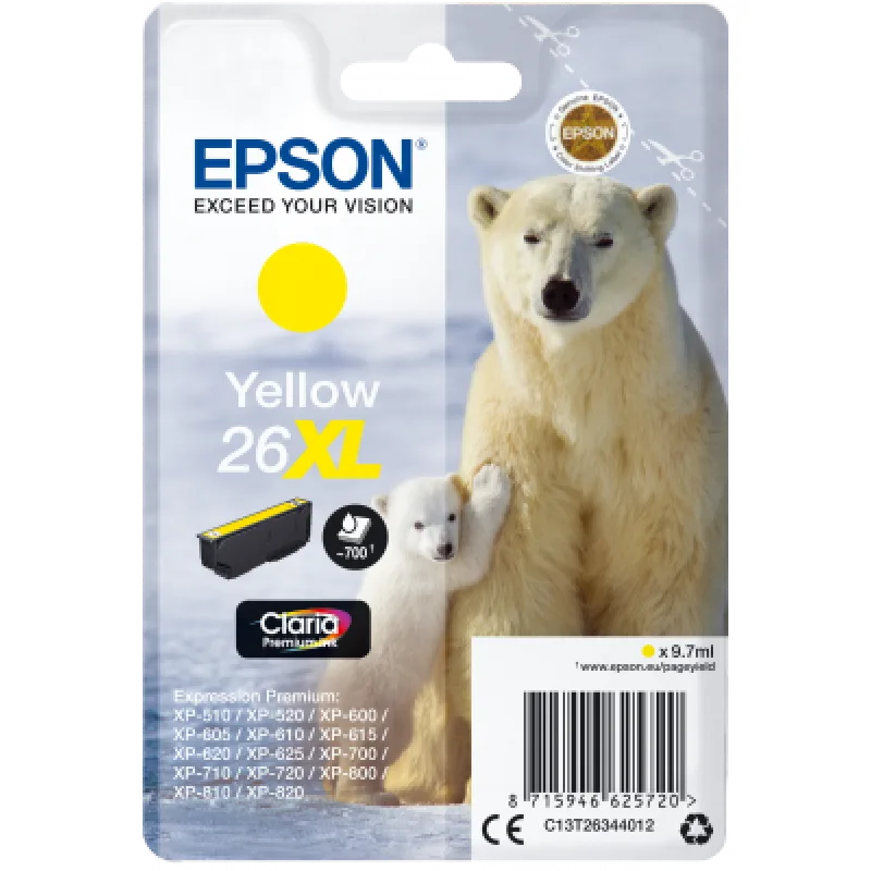 Epson Singlepack Yellow 26XL Claria Premium Ink C13T26344012