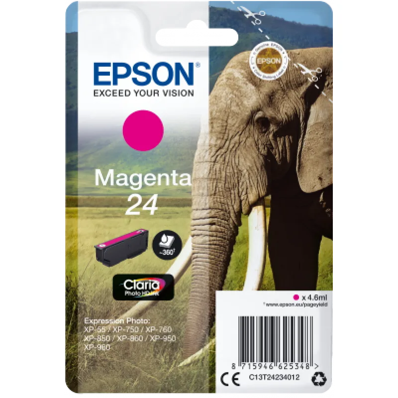 Epson Singlepack Magenta 24 Claria Photo HD Ink C13T24234012