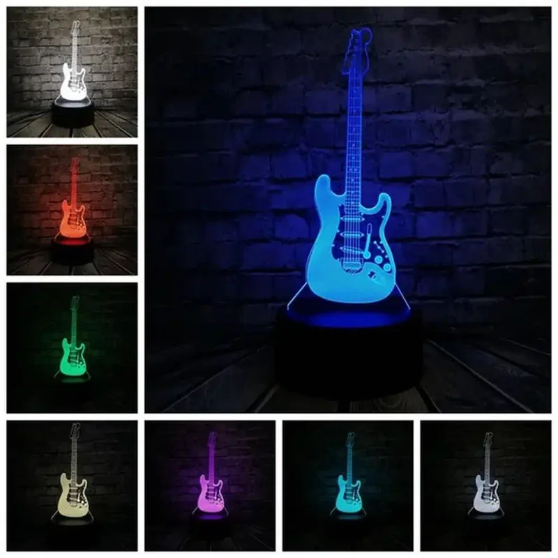 3Dmix 3DL-CLK040 – 3D LED nočná lampa - Gitara (Hodiny s budíkom)