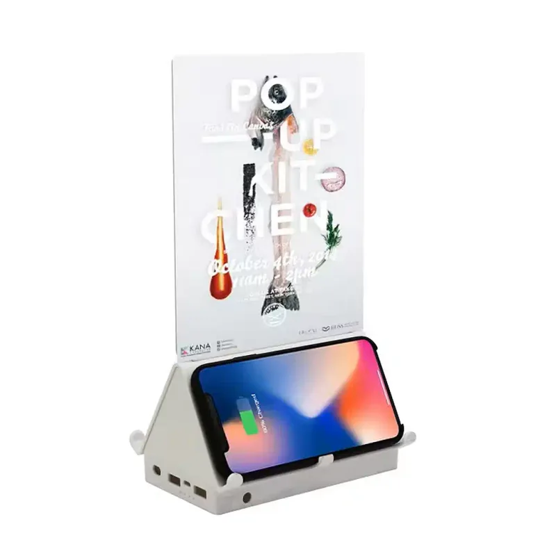 Bezdrôtová nabíjačka na mobil s 3D LED stojanom na menu - 10 000 mAh - Biela