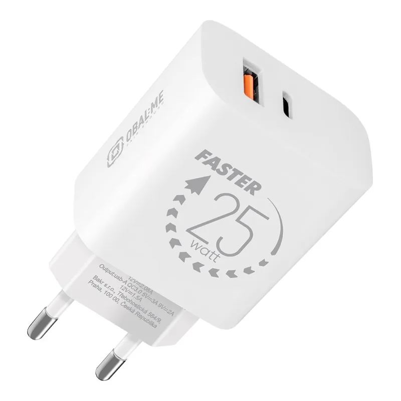 OBAL:ME Cestovní Nabíječka USB-A + USB-C 25W White 8596311273476