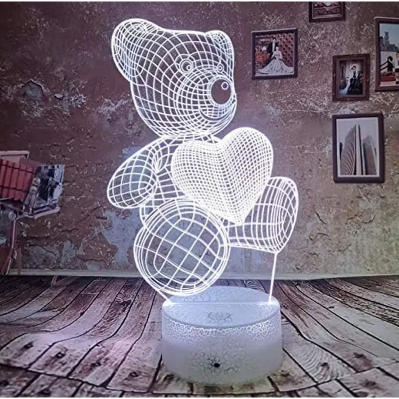 3Dmix 3DL-CRK062 – 3D LED nočná lampa - Medvedík so srdcom (Crack základňa)