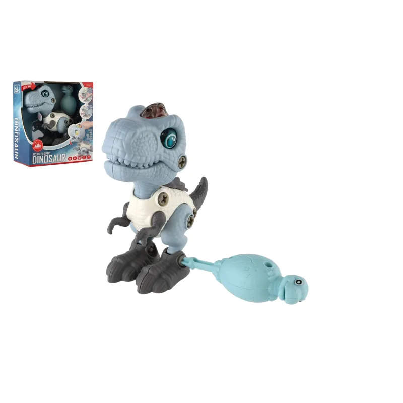 Teddies Dinosaurus skrutkovací plast 12cm so skrutkovačom na batérie so svetlo so zvukom v krabičke 15x16x7