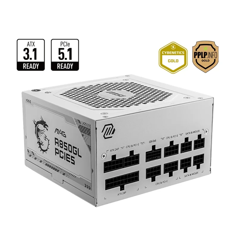 MSI zdroj MAG A850GL PCIE5 WHITE 80PLUS GOLD m 306-7ZP8A24-CE0
