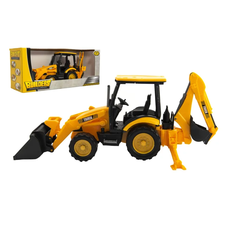 Teddies Stavebný stroj rýpadlo nakladač plast 38cm na zotrvačník v krabici 43x18x14cm