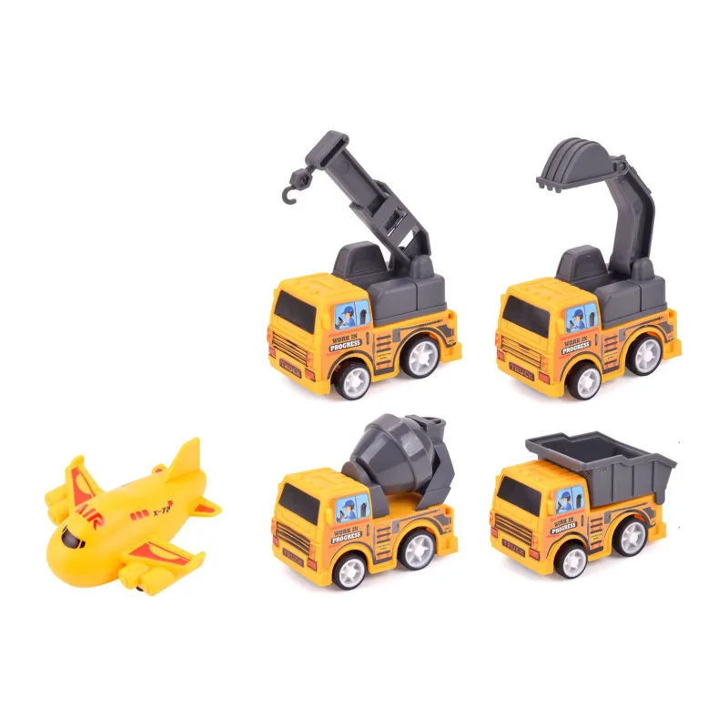 Wiky Stavebný stroj mini 4ks + lietadlo plast 5-7cm na spätné natiahnutie v blistri 23x22cm