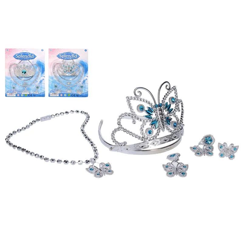 Wiky Sada krásy plast korunka, náhrdelník, náušnice, prsteň 2 druhy na karte 20x28cm