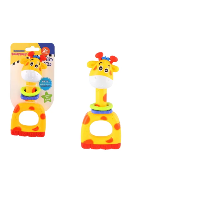 Teddies Hrkalka/hryzátko/pískatko žirafa plast 7x16cm na karte 3m+