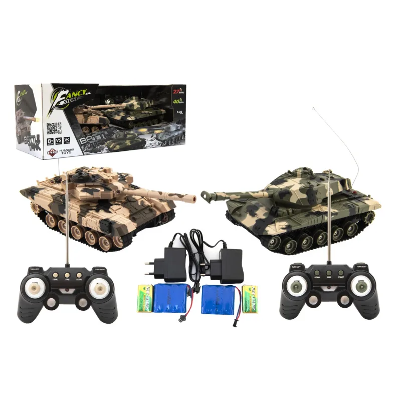 Teddies Tank RC 2ks 25cm tanková bitka+dob. pack 27MHz a 40MHz maskáč so zvukom so svetlom v kr. 50x20x23cm