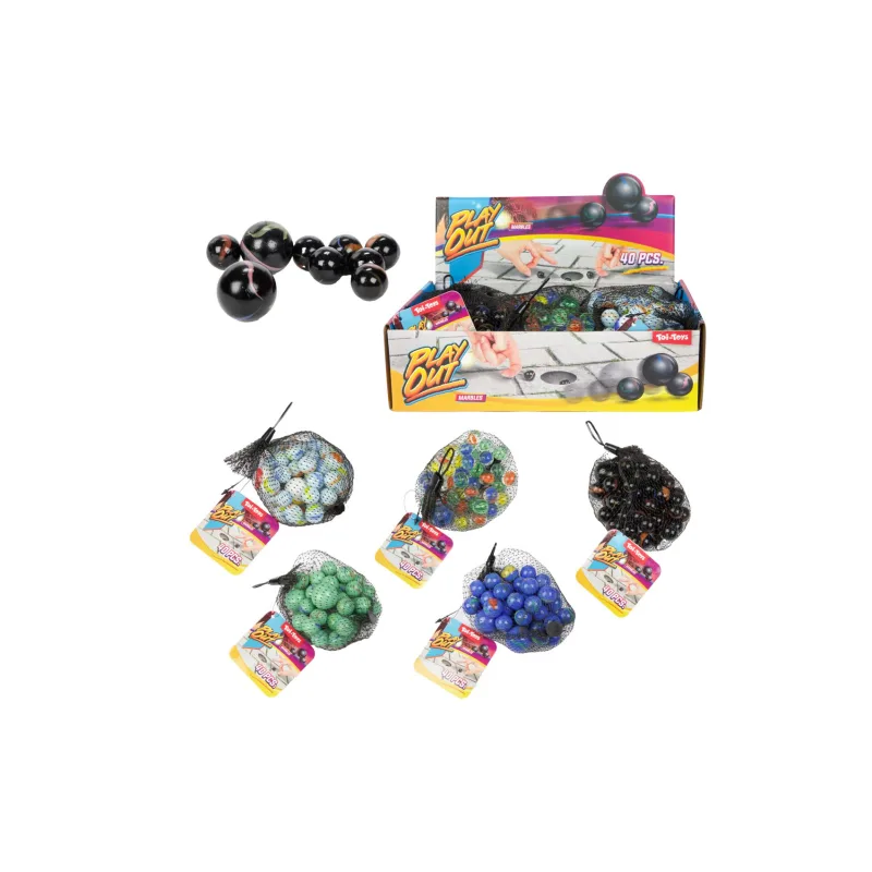 Teddies Guľôčky sklenené cvrnkacie rôzne veľkosti 40ks mix farieb v sieťke 12ks v boxe